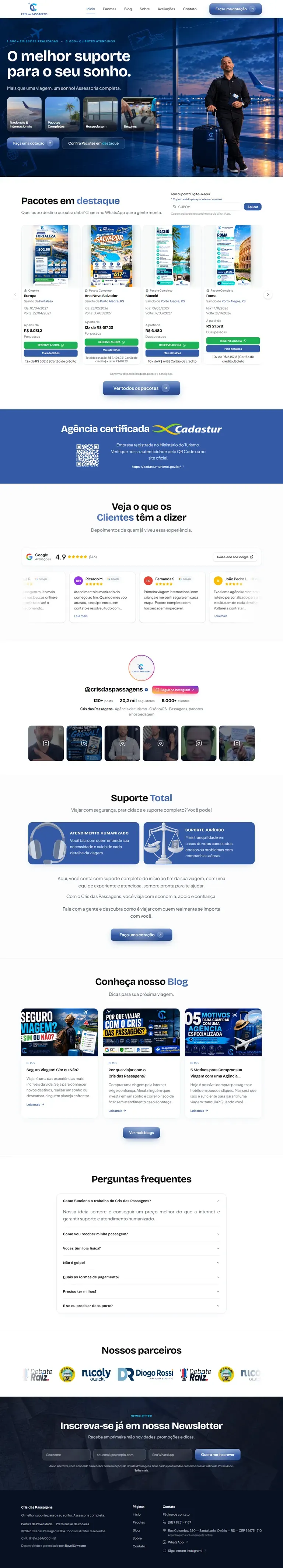 Full page of the Cris das Passagens website