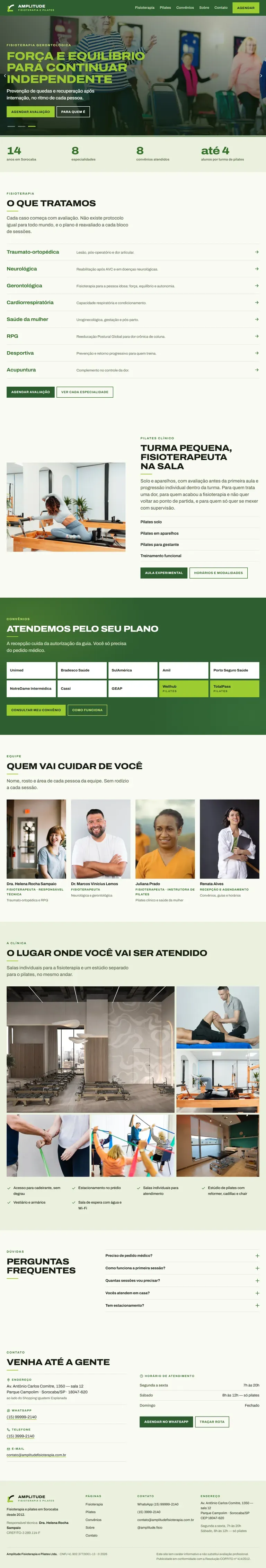 Full page of the Amplitude Fisioterapia e Pilates website