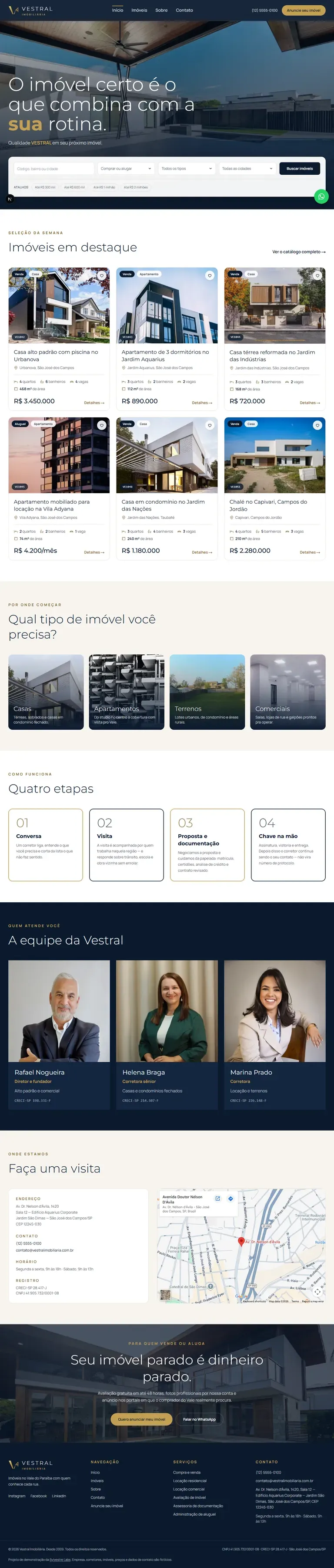 Full page of the Vestral Imobiliária website