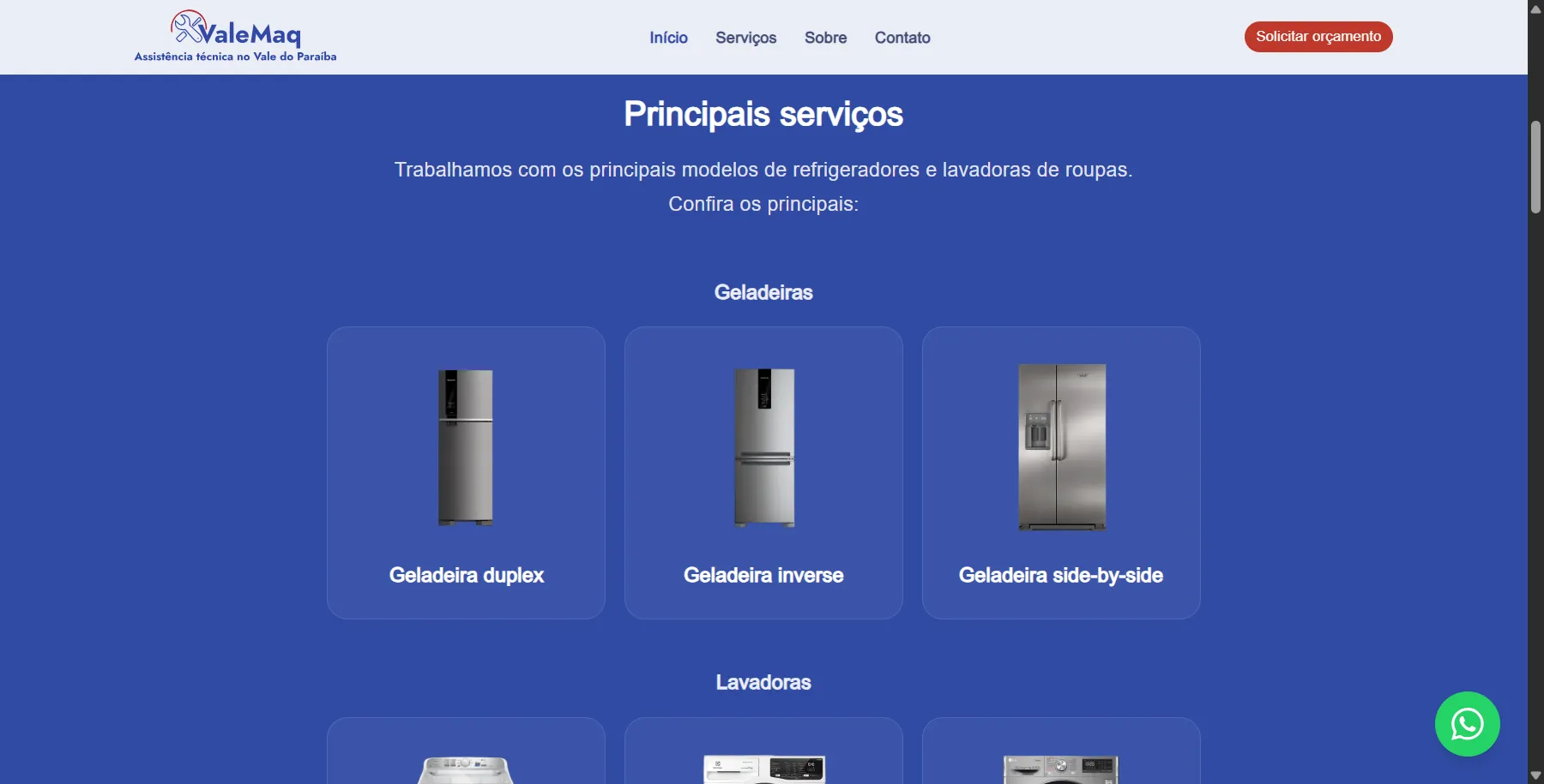 Serviços atendidos, um bloco por tipo de equipamento